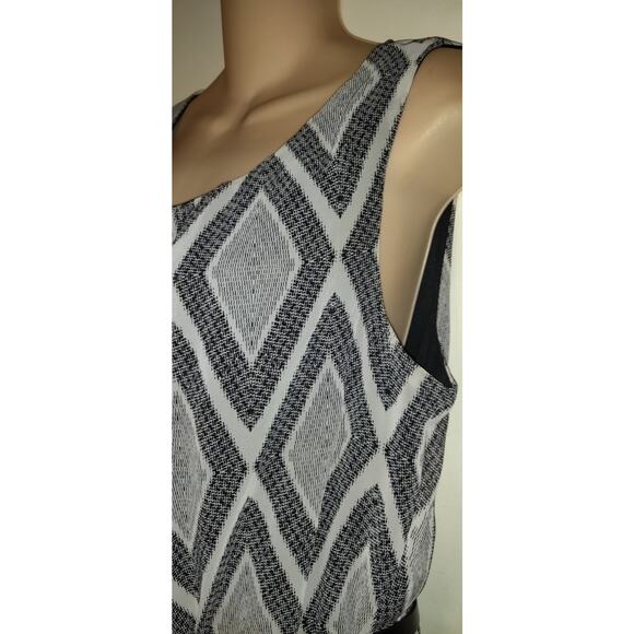 AB Studio Black & White Dress Womens Sz XL Belted Asymmetrical Bottom Chevron - Picture 4 of 16